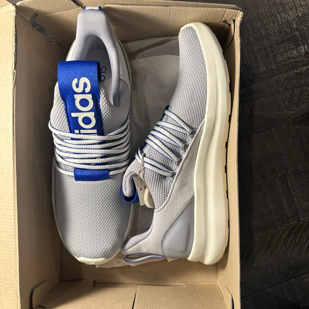 Adidas Men's Light Gray and Blue Sneakers